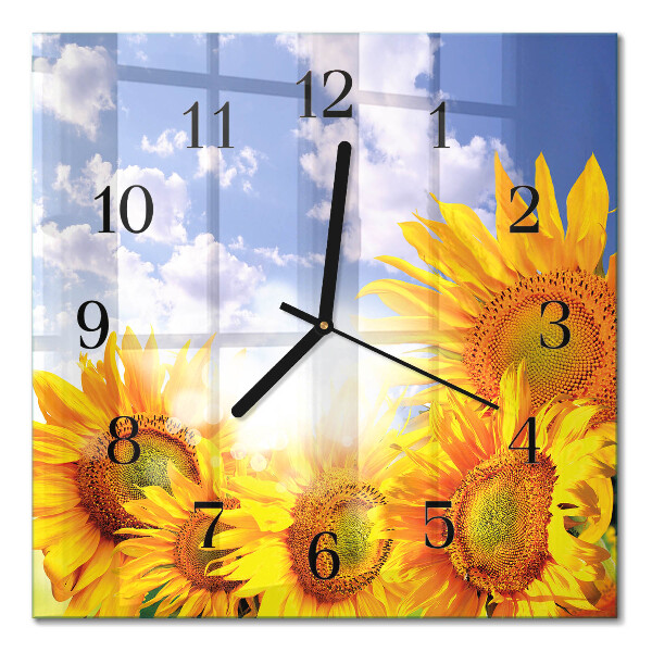 Glass wall clock square Sunflowers