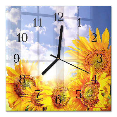 Glass wall clock square Sunflowers