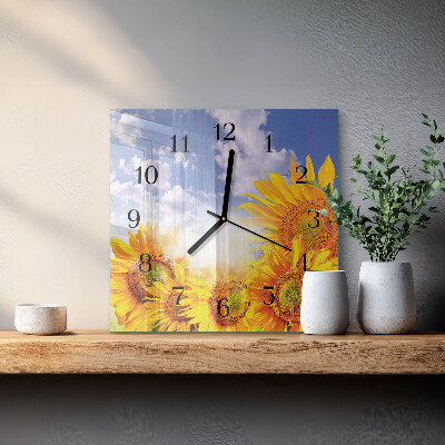 Glass wall clock square Sunflowers