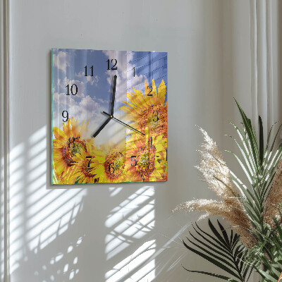 Glass wall clock square Sunflowers