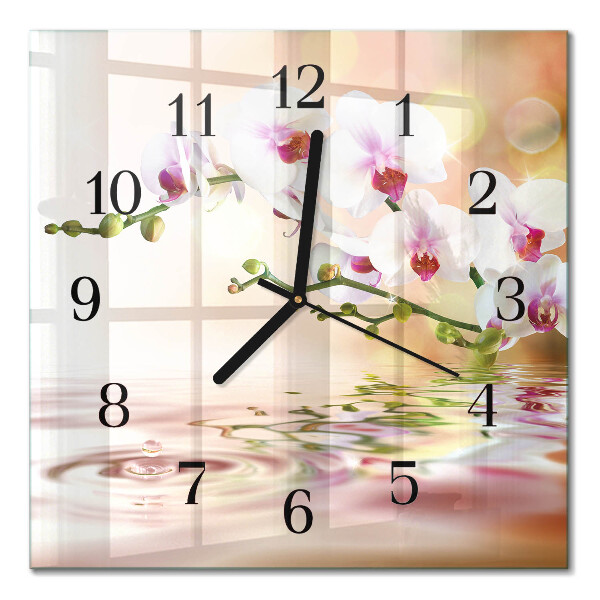 Glass wall clock square Orchid