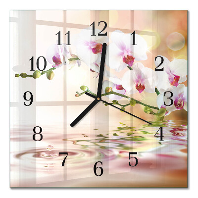Glass wall clock square Orchid