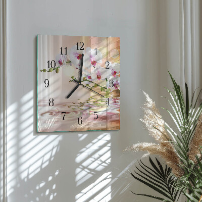 Glass wall clock square Orchid