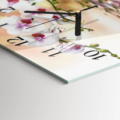 Glass wall clock square Orchid