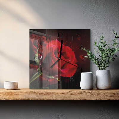 Glass clock square Roses