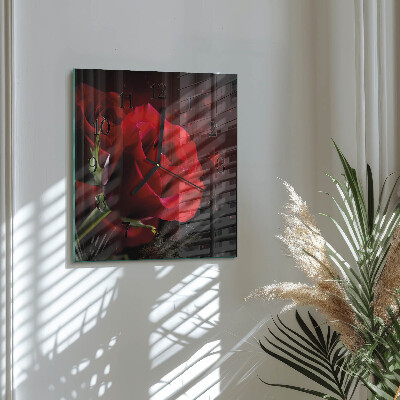 Glass clock square Roses