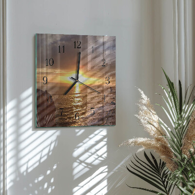 Glass clock square Sunset