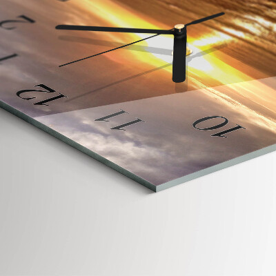 Glass clock square Sunset
