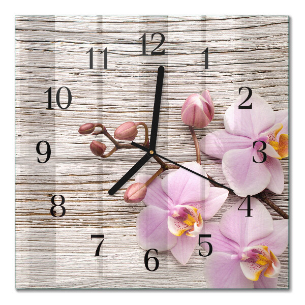 Glass wall clock square Orchid