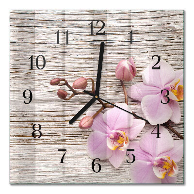 Glass wall clock square Orchid