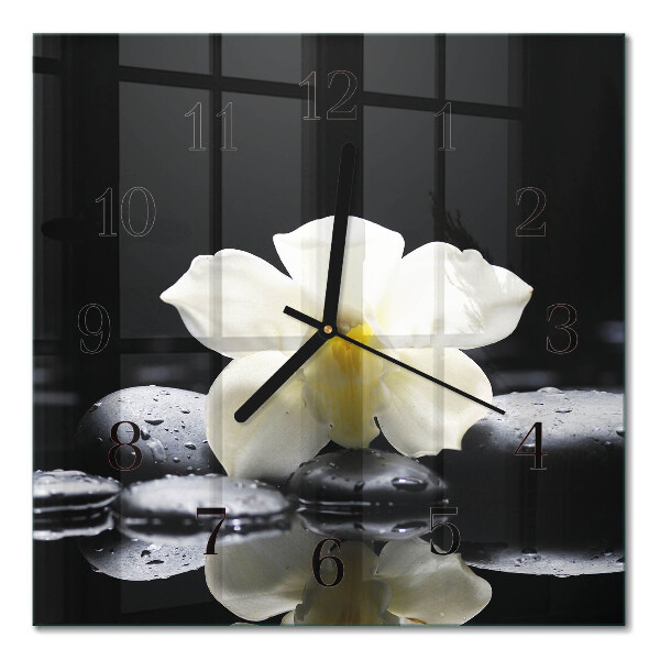 Glass clock square Stones and orchid