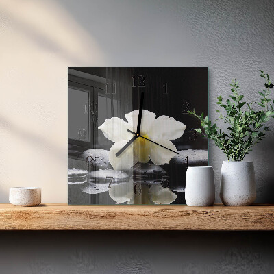 Glass clock square Stones and orchid