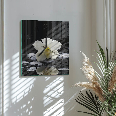 Glass clock square Stones and orchid