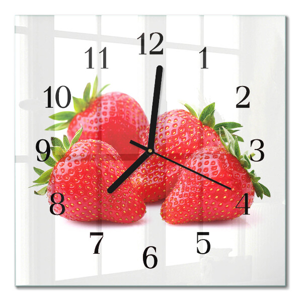 Glass clock square Strawberries