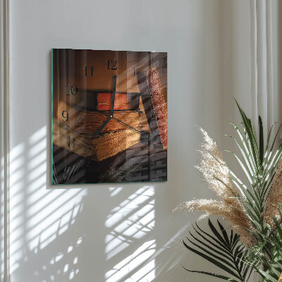 Glass wall clock square Book