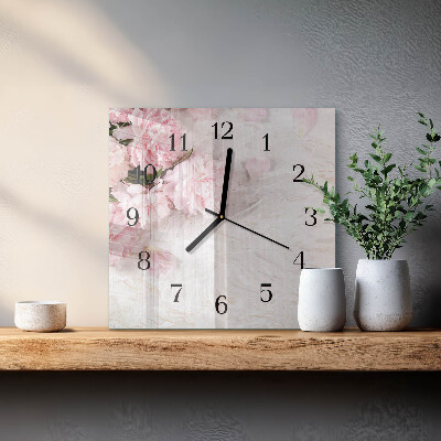 Glass clock square Flowers