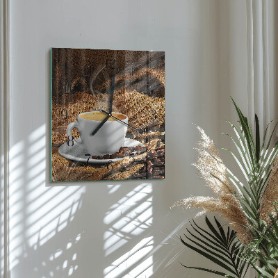 Glass clock square Coffee beans