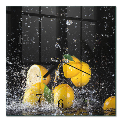 Glass clock square Lemons
