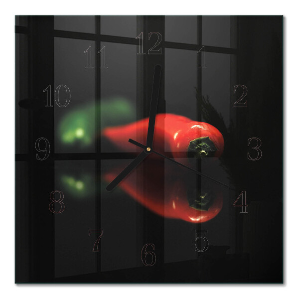 Glass wall clock square Pepper