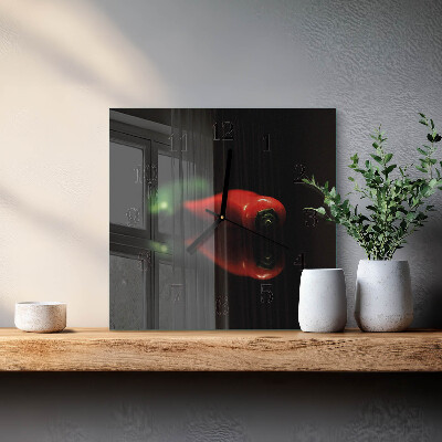 Glass wall clock square Pepper