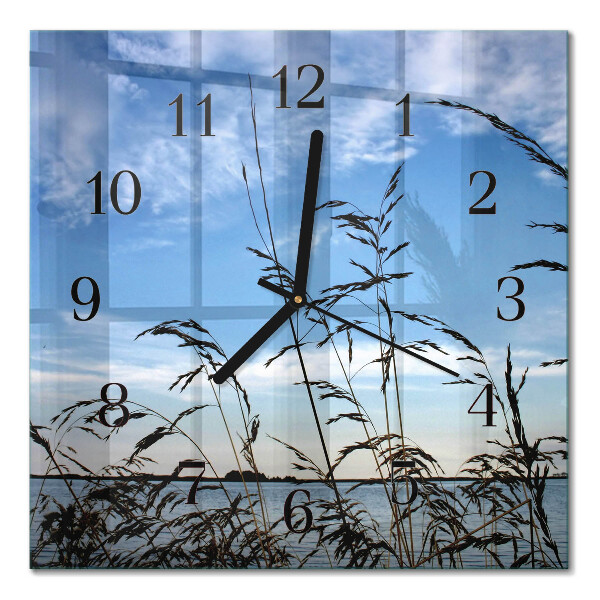 Glass wall clock square Grass
