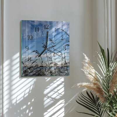 Glass wall clock square Grass