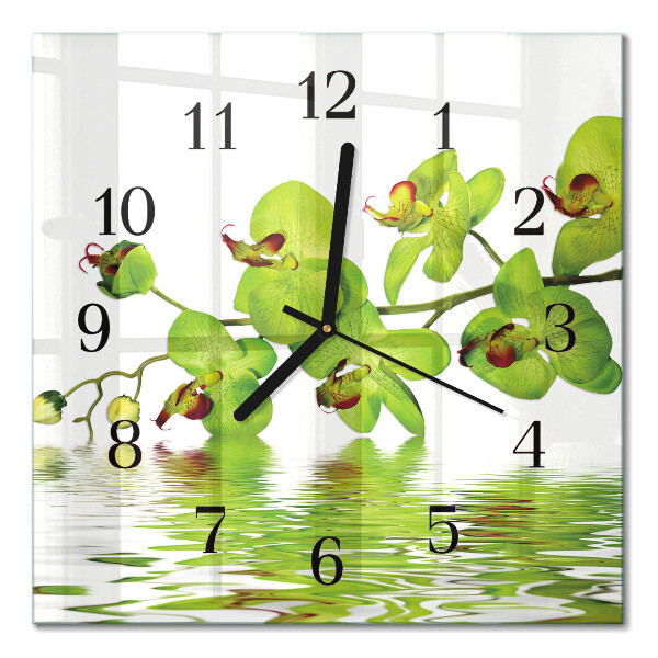 Glass clock square Orchid