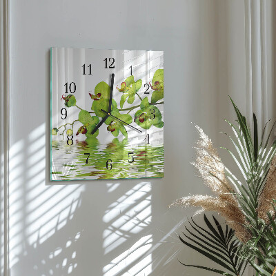 Glass clock square Orchid