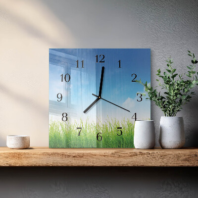 Glass wall clock square Grass
