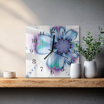 Glass wall clock square Flower