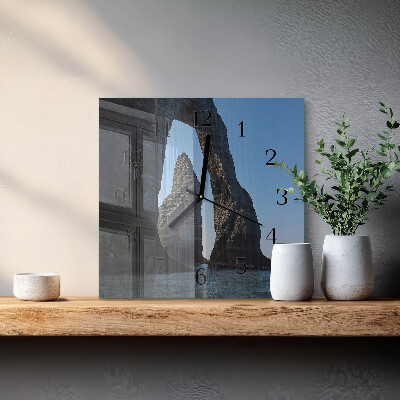 Glass wall clock square Stone