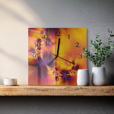 Glass clock square Flowers