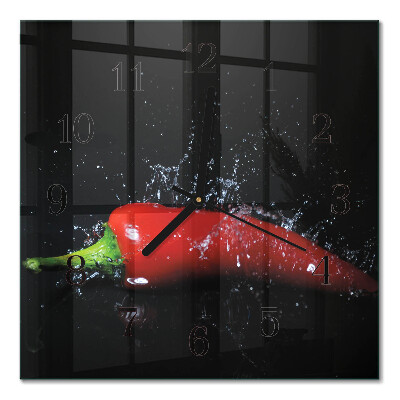 Glass wall clock square Chili peppers