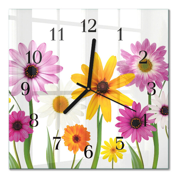Glass clock square Flowers