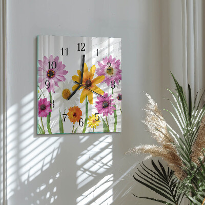 Glass clock square Flowers