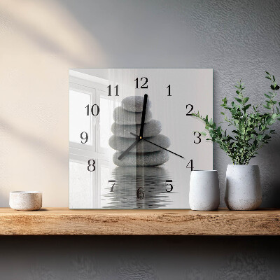 Glass wall clock square Stones