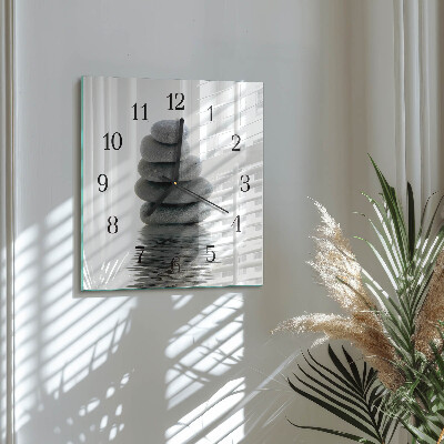 Glass wall clock square Stones