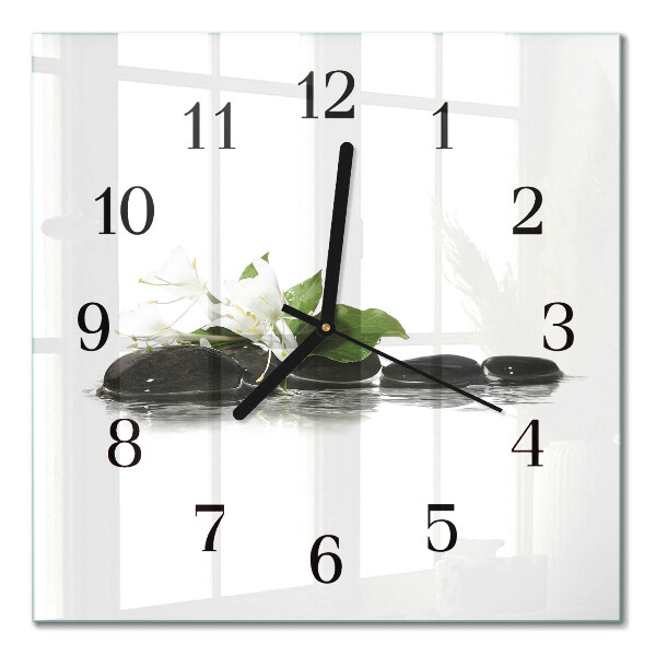 Glass wall clock square Zen stones