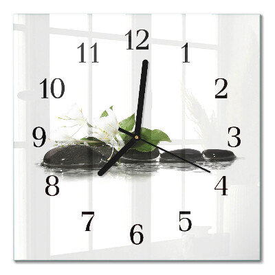 Glass wall clock square Zen stones