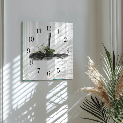 Glass wall clock square Zen stones