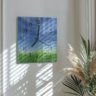 Glass clock square Grass