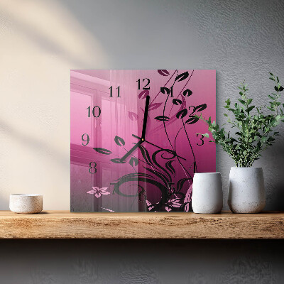 Glass wall clock square Floristic art
