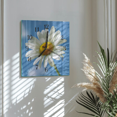 Glass clock square Flower