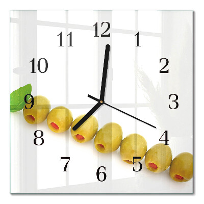 Glass wall clock square Olives