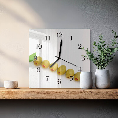 Glass wall clock square Olives