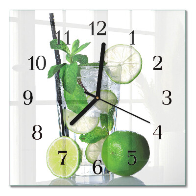 Glass wall clock square Lime and mint