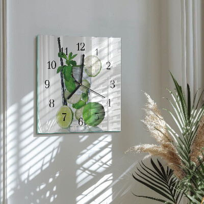Glass wall clock square Lime and mint