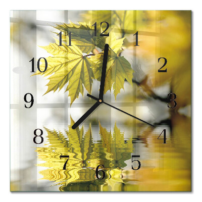 Glass clock square Maple leaf
