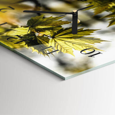 Glass clock square Maple leaf