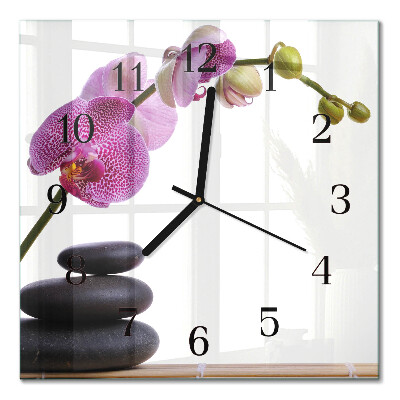 Glass wall clock square Orchid